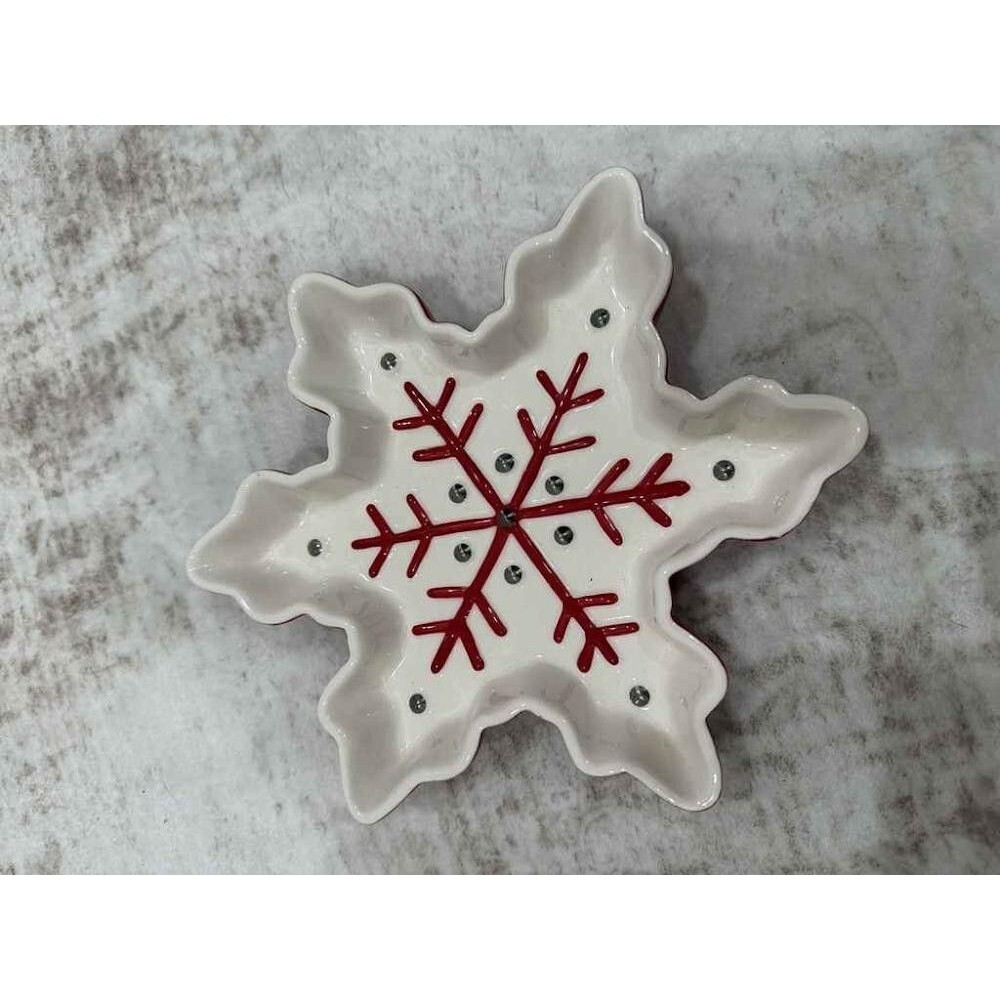 Hallmark Red & White Ceramic Snowflake Christmas Candy Treat Bowl 8"